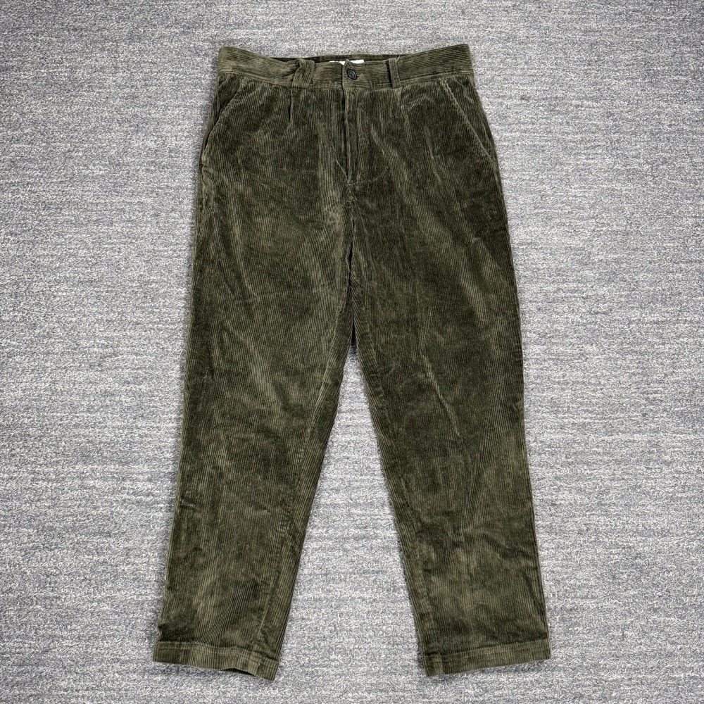 I Love Ugly Kobe Olive Green Corduroy Cropped Pants Men Small Skater Pleated